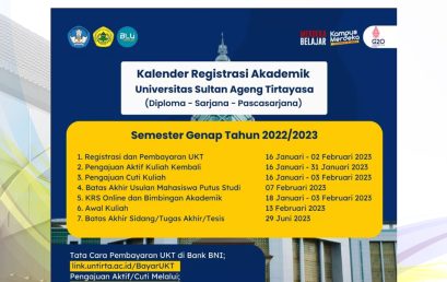 Kalender Registrasi Akademik Untirta Semester Genap Tahun 2022/2023.